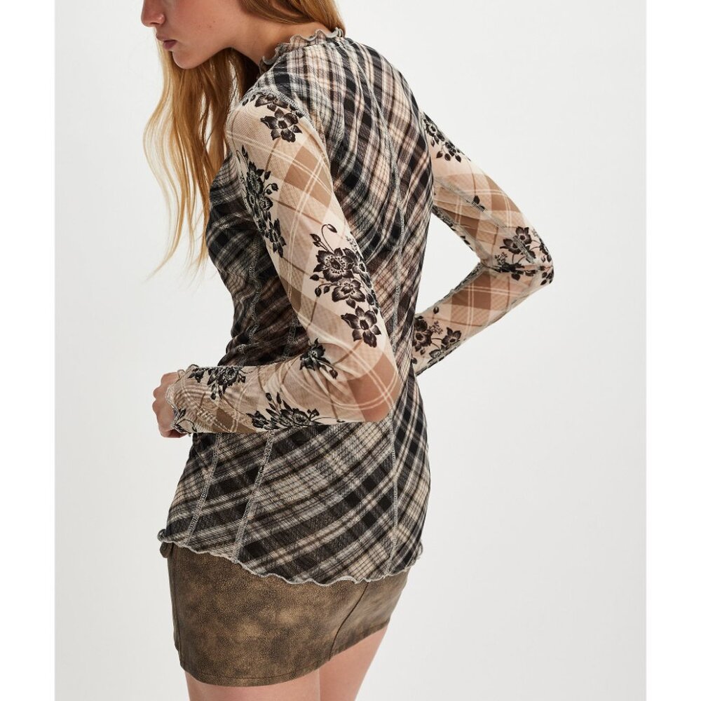 🌙FREE PEOPLE Chloe Printed Mesh Top / Black Combo🌙 - Picture 3 of 9